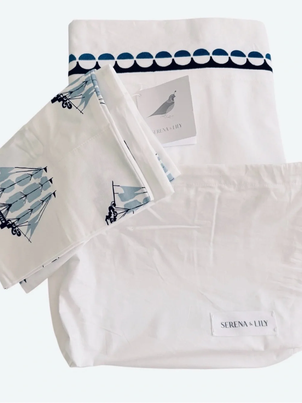 NIP RARE Serena and Lily Twin Blue Oceanside Cotton Sateen Sheet Set
